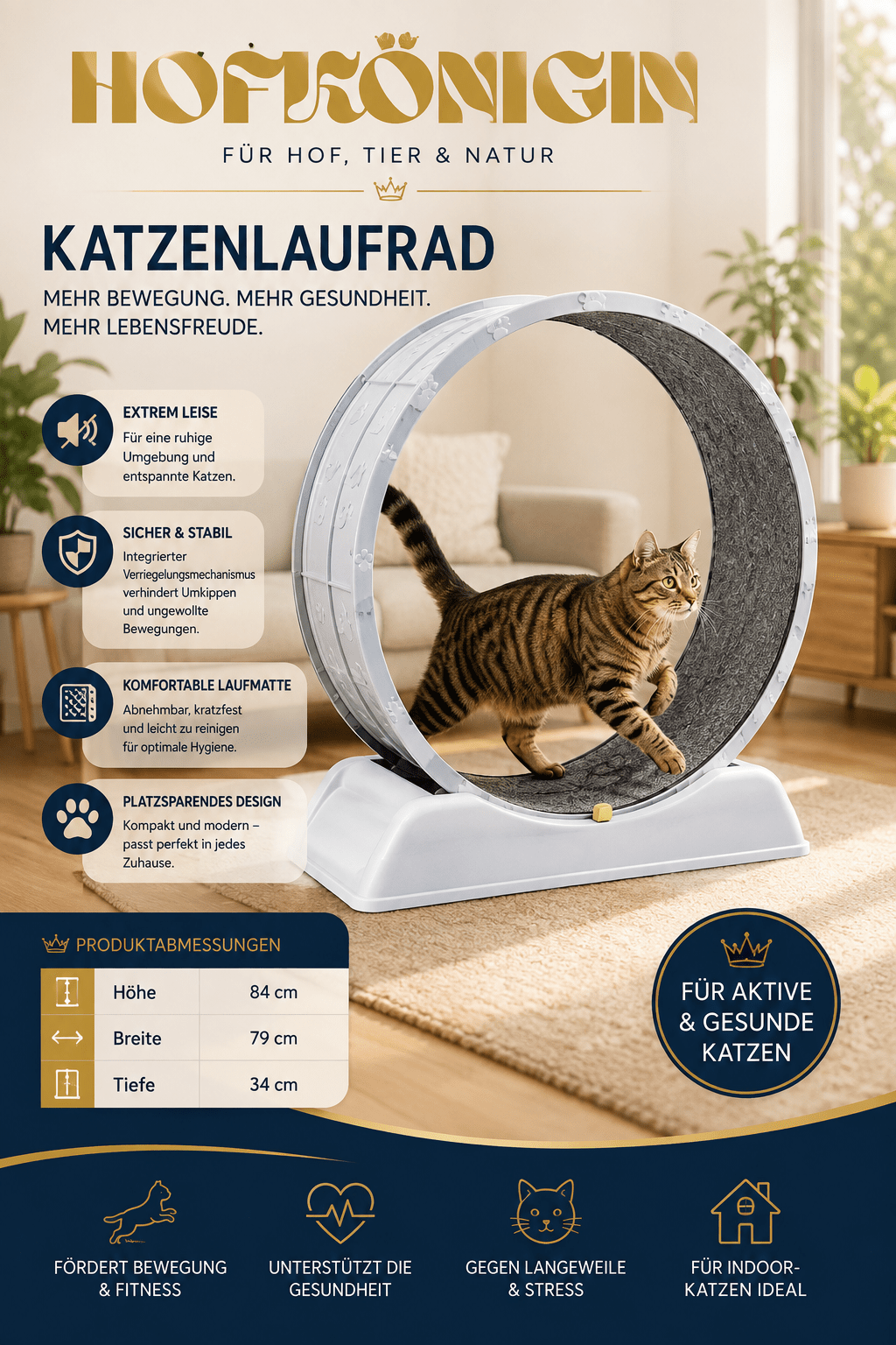 Katzenlaufrad – leise, sicher, mit Arretierung