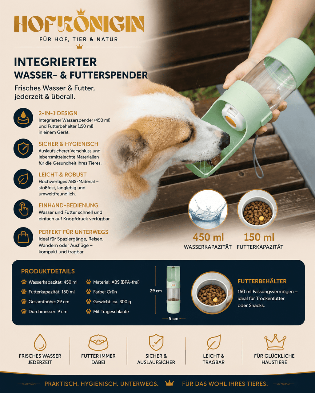 2-in-1 Pet Water Bottle & Food Container