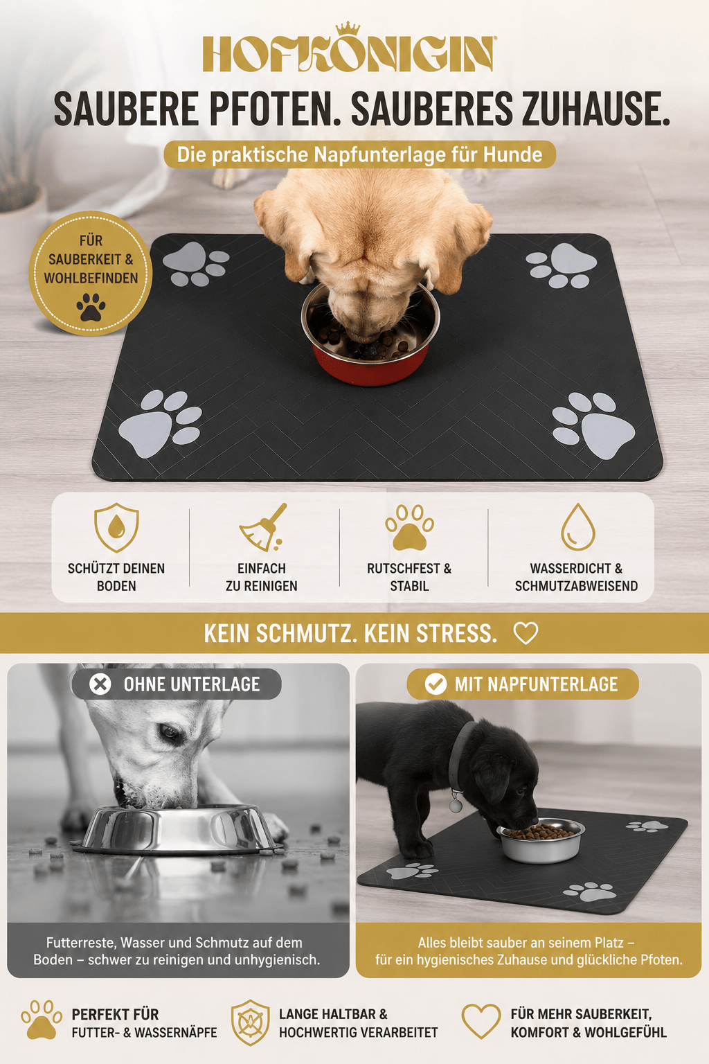 Saugfähige Futtermatte für Hunde & Katzen – wasserdichte Napfunterlage