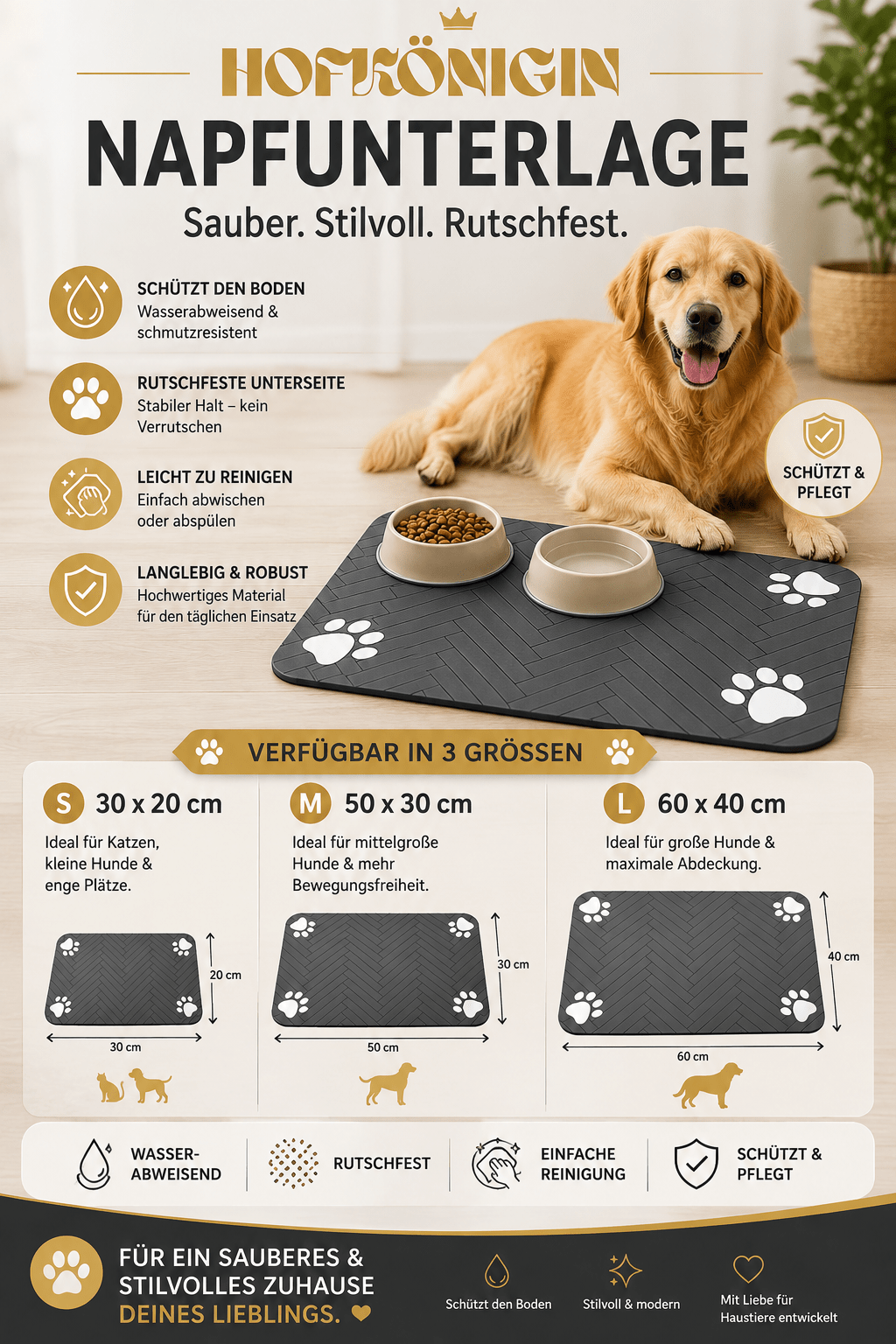 Saugfähige Futtermatte für Hunde & Katzen – wasserdichte Napfunterlage