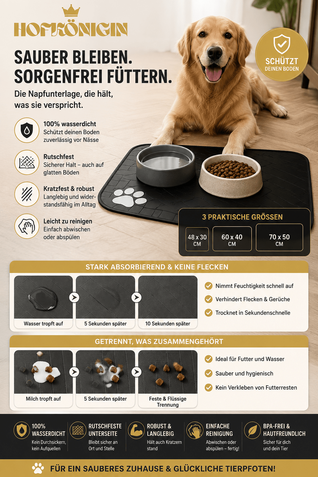 Saugfähige Futtermatte für Hunde & Katzen – wasserdichte Napfunterlage
