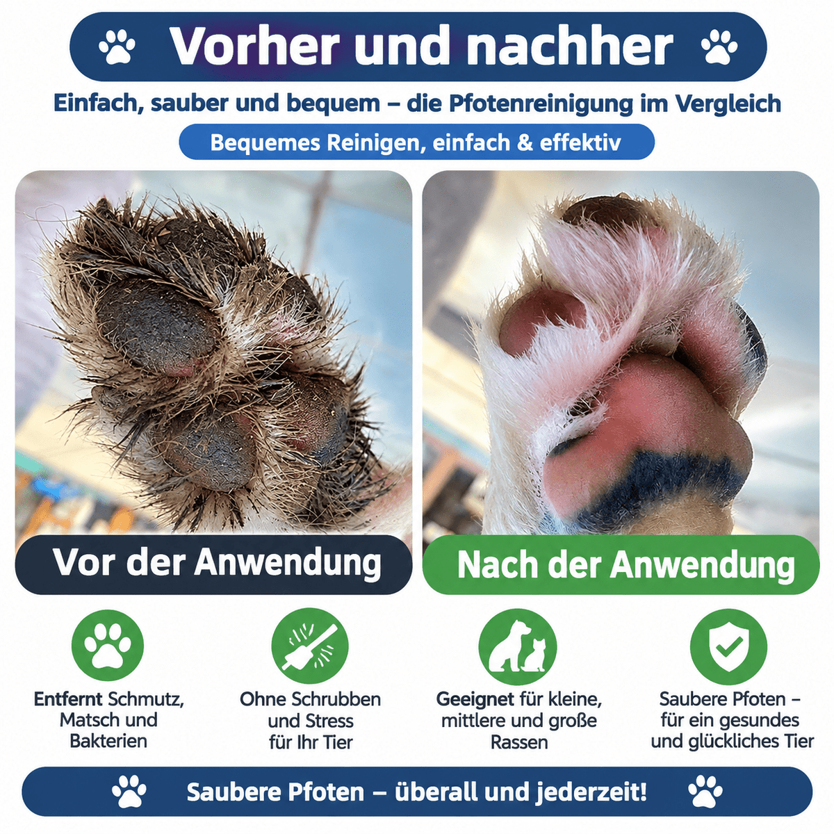 Pfotenreiniger für Hunde & Katzen – schnelle Reinigung ohne Schrubben.
